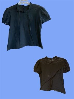 Lace Accent Short Sleeve Blouse - Black XL